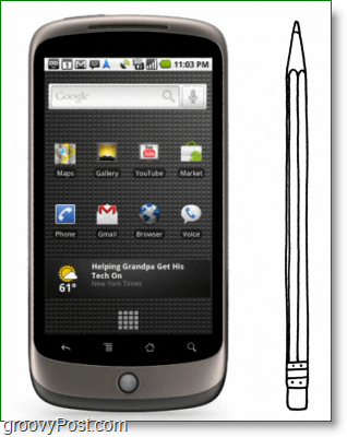 Google Nexus One is zo groot / dik als een potlood