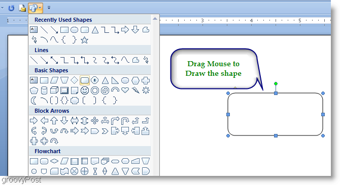 Microsoft Word 2007 Teken de vorm door met de muis te slepen