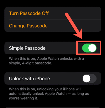 Apple Watch eenvoudige toegangscode