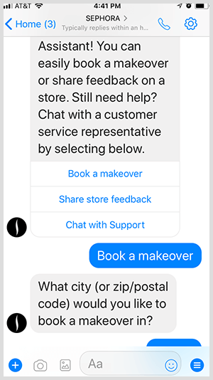 Met een Messenger-bot kwalificeert Sephora leads voor make-overafspraken.