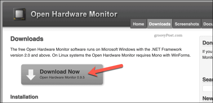 Open de downloadpagina van de Hardware Monitor