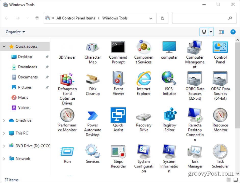 items in de map Windows Tools