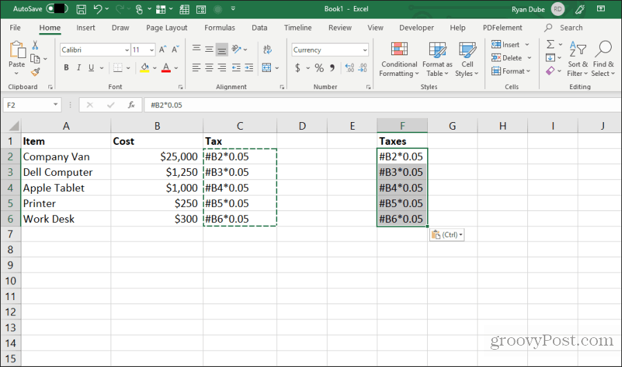 plakken van bewerkte formules in Excel