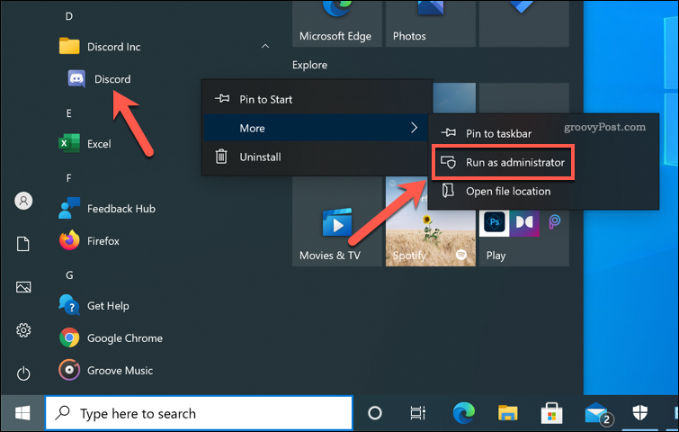 Discord uitvoeren als beheerder op Windows 10
