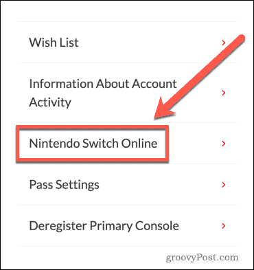 Nintendo Switch Online-website-instellingen