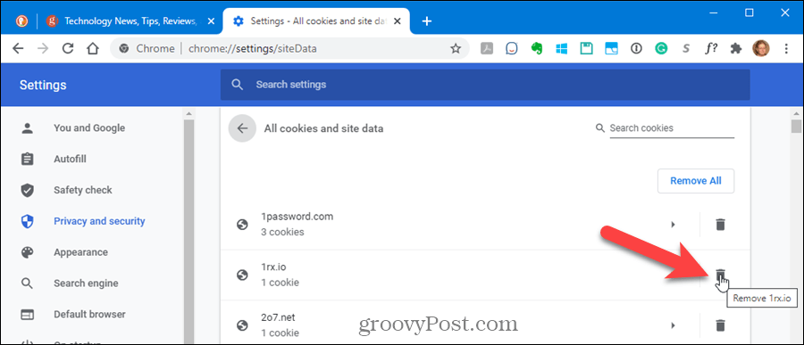 Verwijder cookies voor één site in Chrome