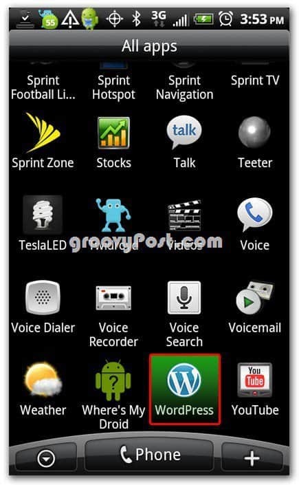 Wordpress op Android-pictogram in startscherm - dock