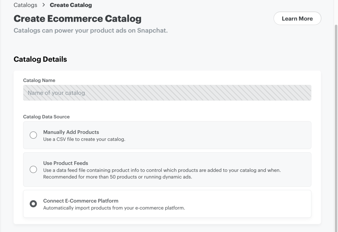 maak een Snapchat-e-commercecatalogus