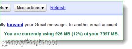 je gebruikt momenteel x hoeveelheid ruimte in gmail
