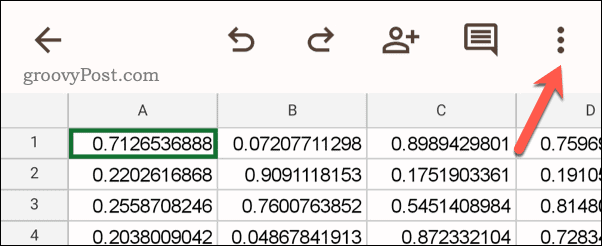 Open het Google Spreadsheets-menu op mobiel