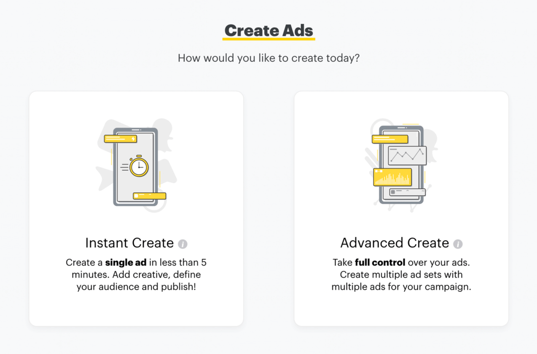 Snapchat-advertenties instellen via Instant Create of Advanced Create