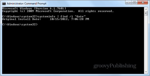 Installatiedatum van Windows cmd prompt systeminfo enter