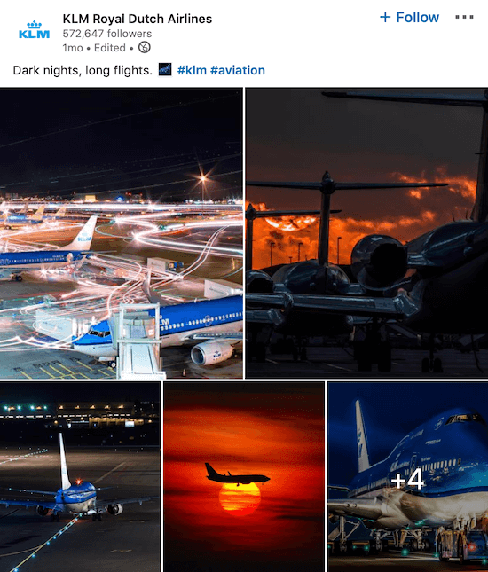 KLM LinkedIn-paginapost voor meerdere foto's