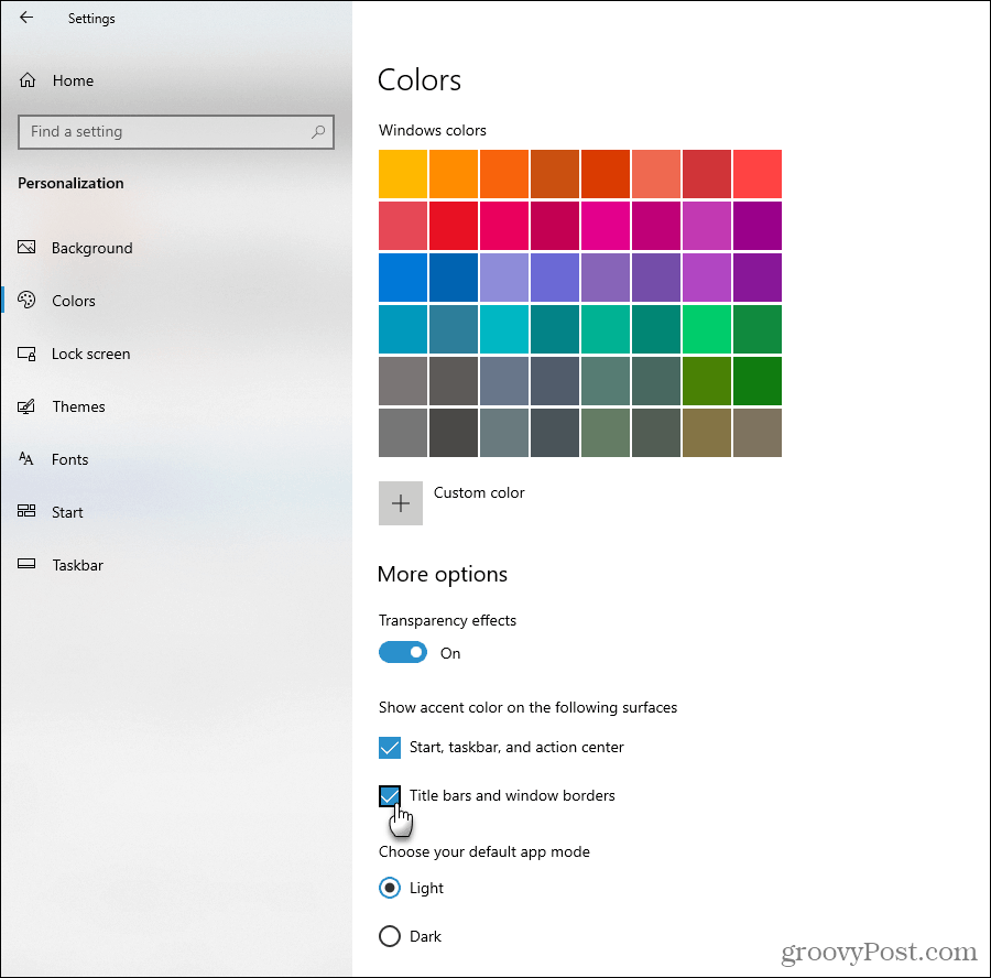 Toon accentkleuropties in Windows 10