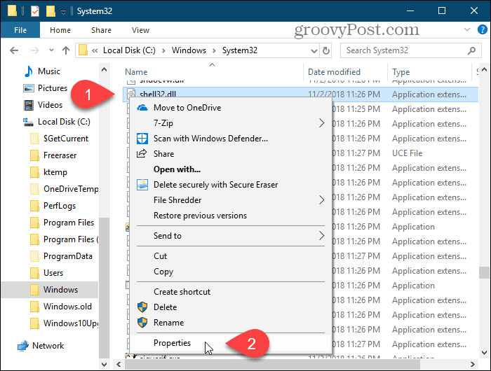 Selecteer Eigenschappen voor een map in Windows