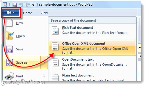 sla odt-bestand op als open xml-document