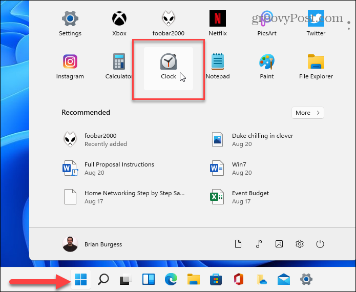 Klok-app starten Windows 11