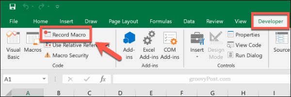 De Record Macro-knop in Microsoft Excel