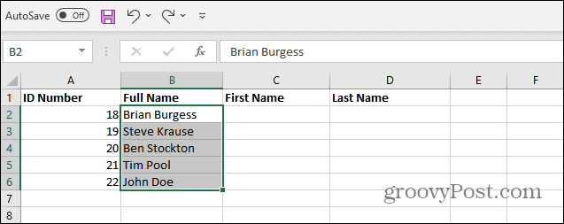 Selecteer namen uit lijst Excel
