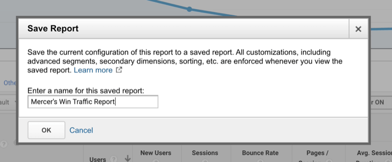 Google Analytics-optie om een ​​opgeslagen aangepast rapport een naam te geven