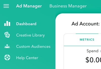 Ad Manager heeft vier hoofdsecties die u linksboven op de pagina kunt openen.