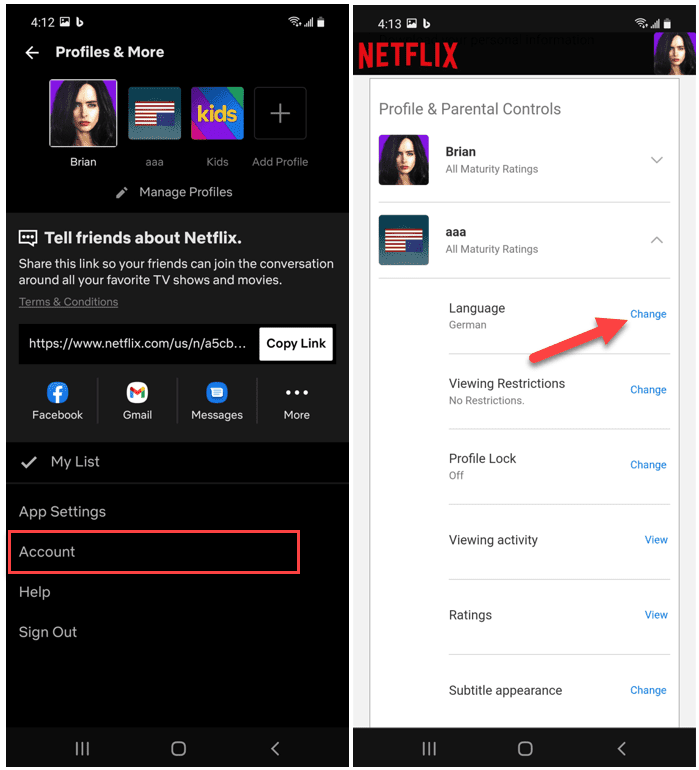 Netflix Android-app-account