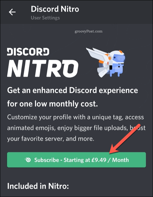 Discord Nitro Mobile Abonneerknop