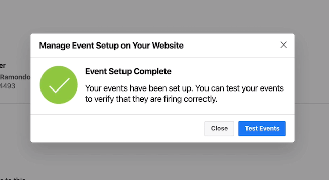 Test Events-knop in Facebook Events Manager
