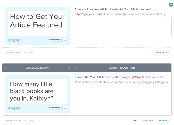 Nadat MissingLettr tweets over uw blogbericht heeft gemaakt, kunt u alle tweets naar wens bewerken.