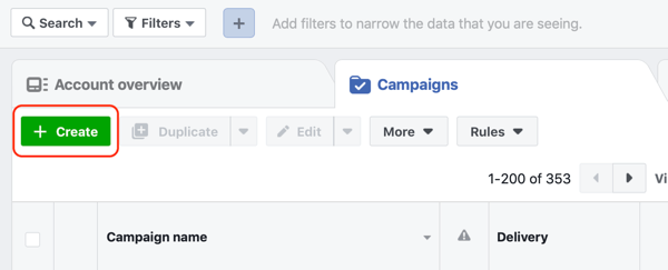Hoe u warme leads kunt targeten met Facebook Messenger-advertenties, stap 1, maak een campagne in Advertentiebeheer
