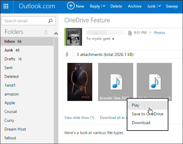 Sla Outlook.com-bijlagen met één klik op naar OneDrive