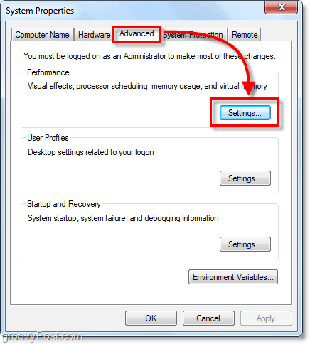 het geavanceerde systeemeigenschappenvenster in Windows 7