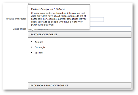 facebook brede partnercategorieën