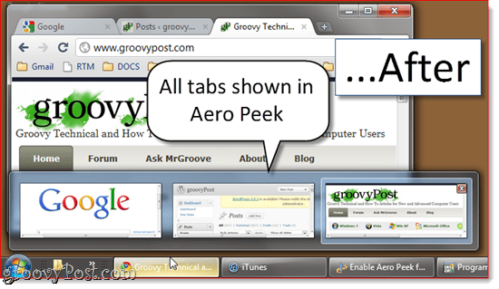 Hoe Aero Peek voor alle tabbladen in Google Chrome in te schakelen