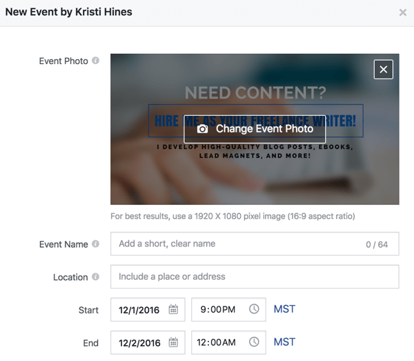 Vul deze gegevens in om een ​​Facebook-evenement te maken.