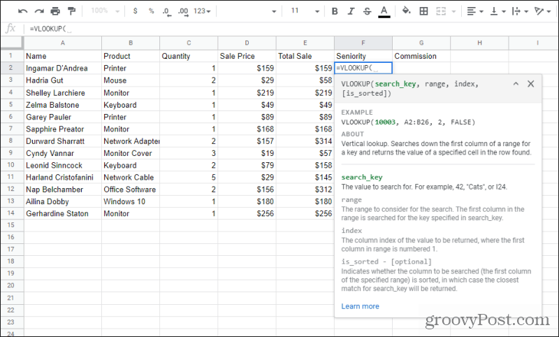 typ de vlookup-functie