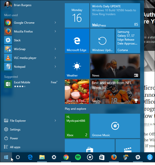 Windows 10 Start drie kolommen