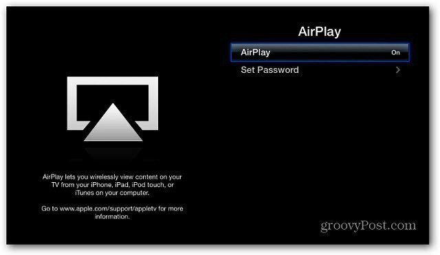 AirPlay ingeschakeld Apple TV