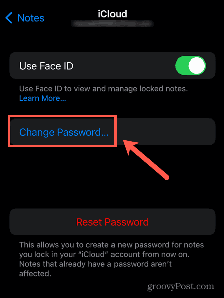 iphone verander notities wachtwoord