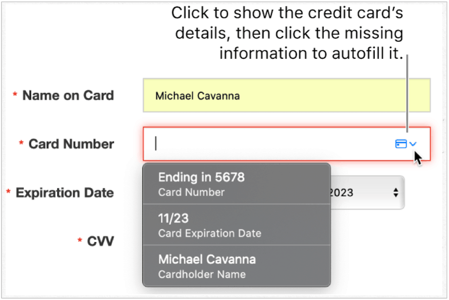 iCloud Keychain-creditcard