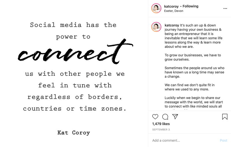 voorbeeld van een Instagram-citaatpost met tekst voornamelijk in bloklettertype met een paar woorden in scripttekst voor nadruk
