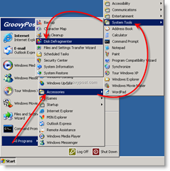 Start Schijfdefragmentatie vanuit Windows XP