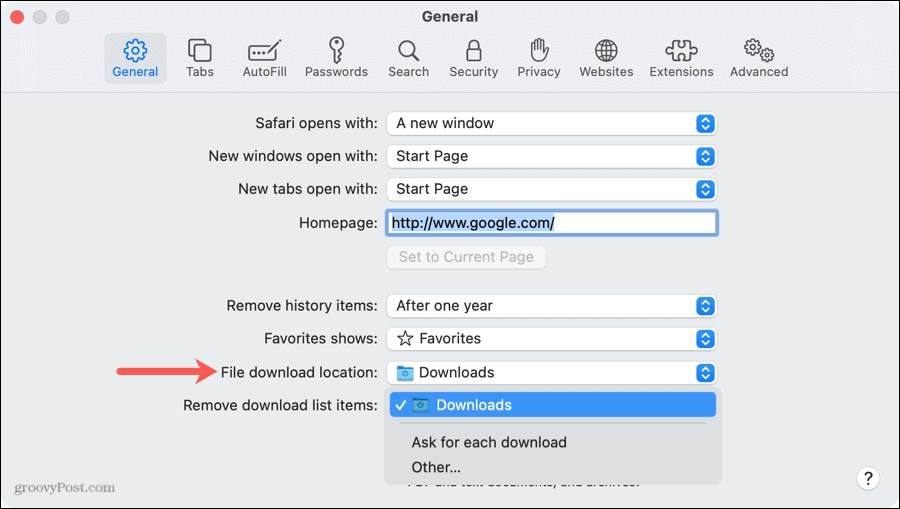 Locatie voor het downloaden van bestanden in Safari op Mac