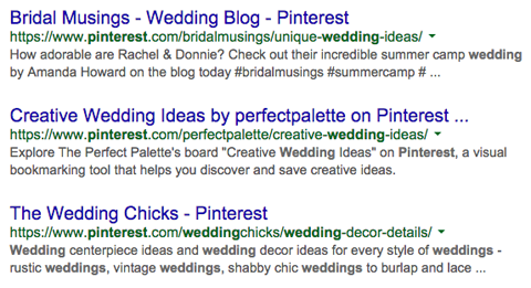 Pinterest-profielen in de zoekresultaten van Google