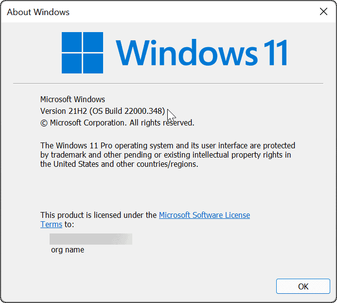 Versie en bouw Windows 11 via winver-opdracht