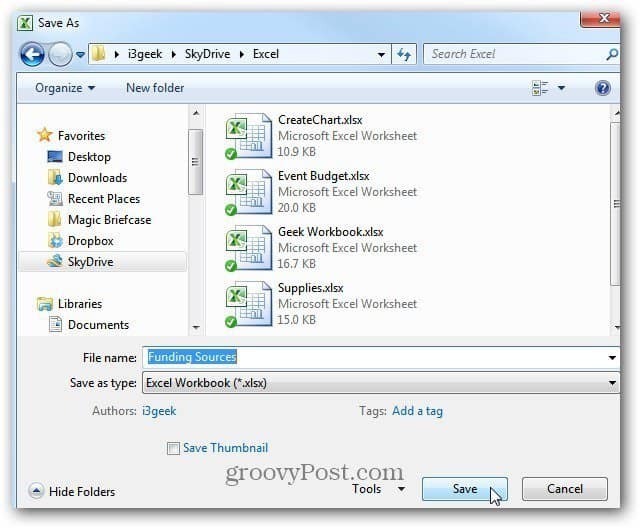 Sla Excel-document op in SkyDrive