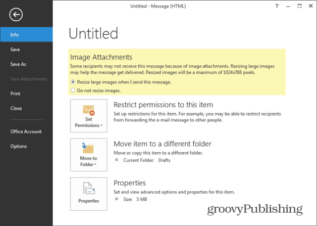 Outlook 2013 Formaat van afbeeldingen wijzigen voor bericht