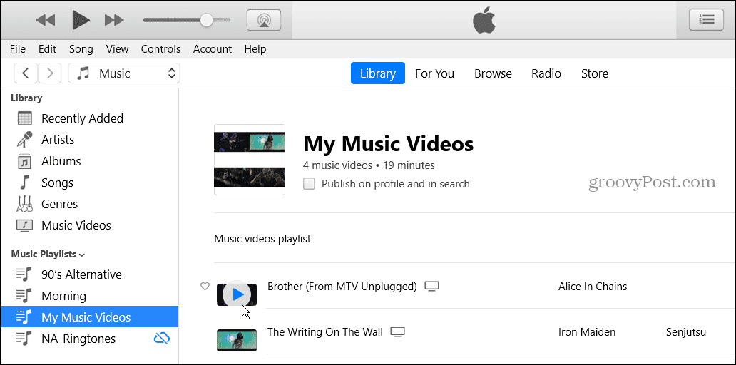 Video-afspeellijsten maken op Apple Music