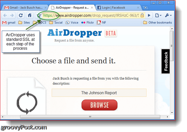 AirDropper Dropbox - Kies het te verzenden bestand