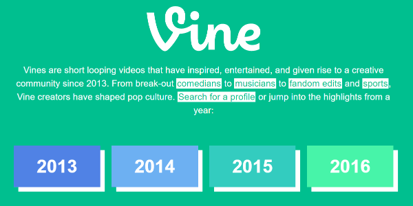 Twitter heeft van 2013 tot en met 2016 stilletjes een Vine-archief uitgerold op de Vine-site.